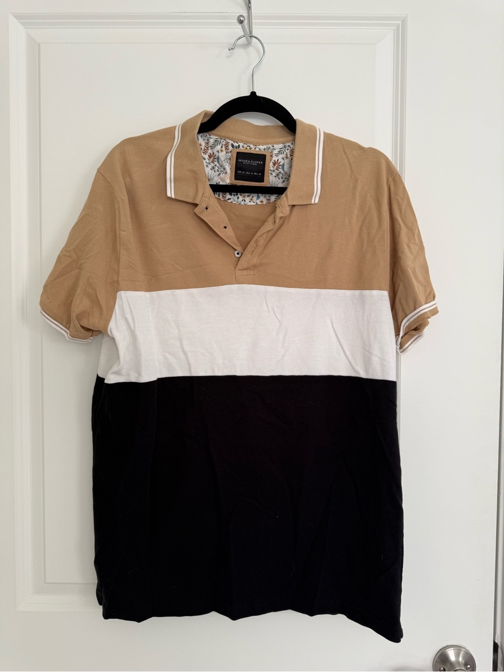 Denim & Flower Tan White Black Colorblock Polo